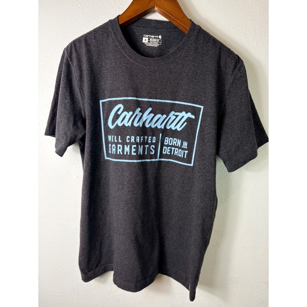 Carhartt Mens T-Shirt Gray M Relaxed Fit Graphic Detroit Workwear Tee Sporty